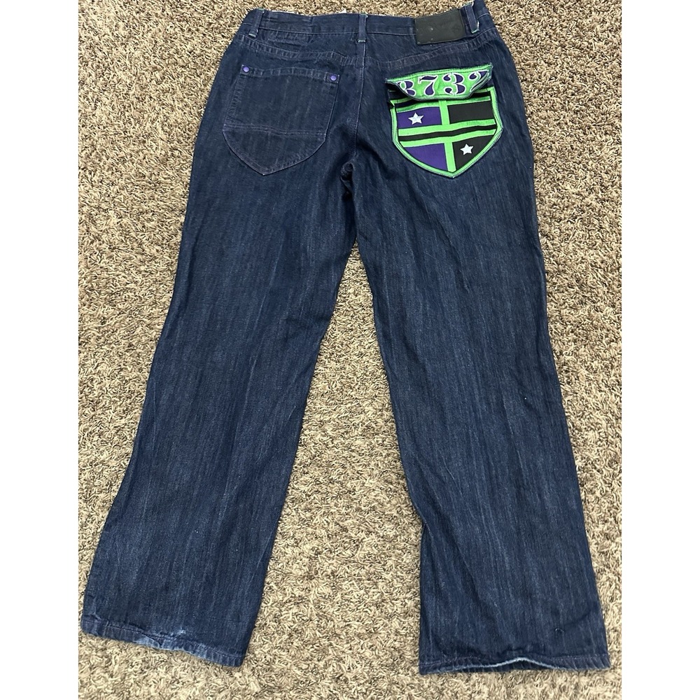 Vintage Y2K 8732 Jeans Mens Blue Baggy Embroidered Flap Pockets Size 40x32